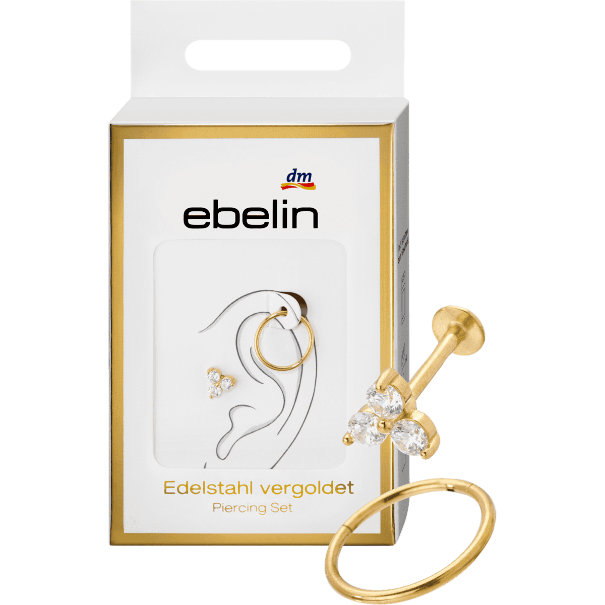 ebelin Piercings oreilles acier 316L doré 2 pcs — produit allemand authentique au Maroc