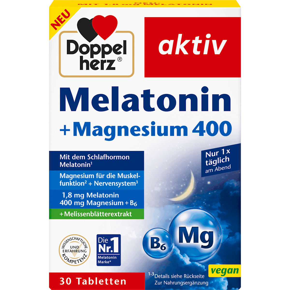 Doppelherz Mélatonine + Magnésium 400, comprimés 30 pièces, 39 g — produit allemand authentique au Maroc