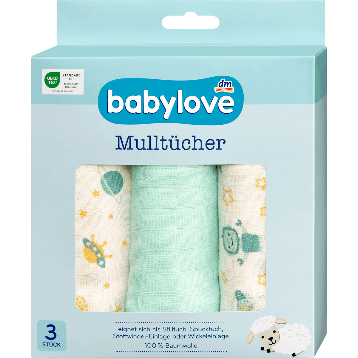 babylove Langes mousseline crème/menthe 3 pièces — produit allemand authentique au Maroc