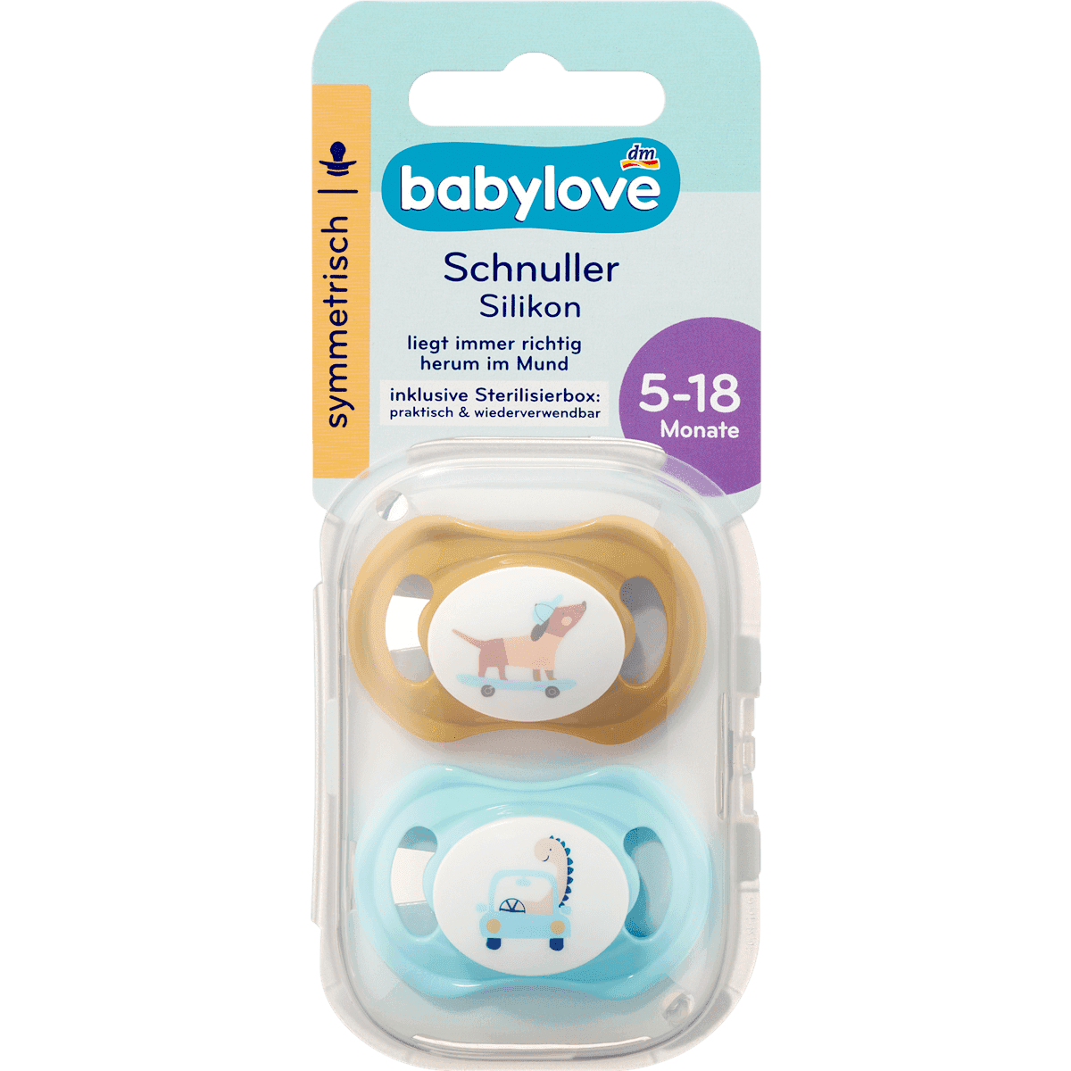 babylove Tétine silicone symétrique, ocre/turquoise, T2, 5-18 mois, 2 pc — produit allemand authentique au Maroc