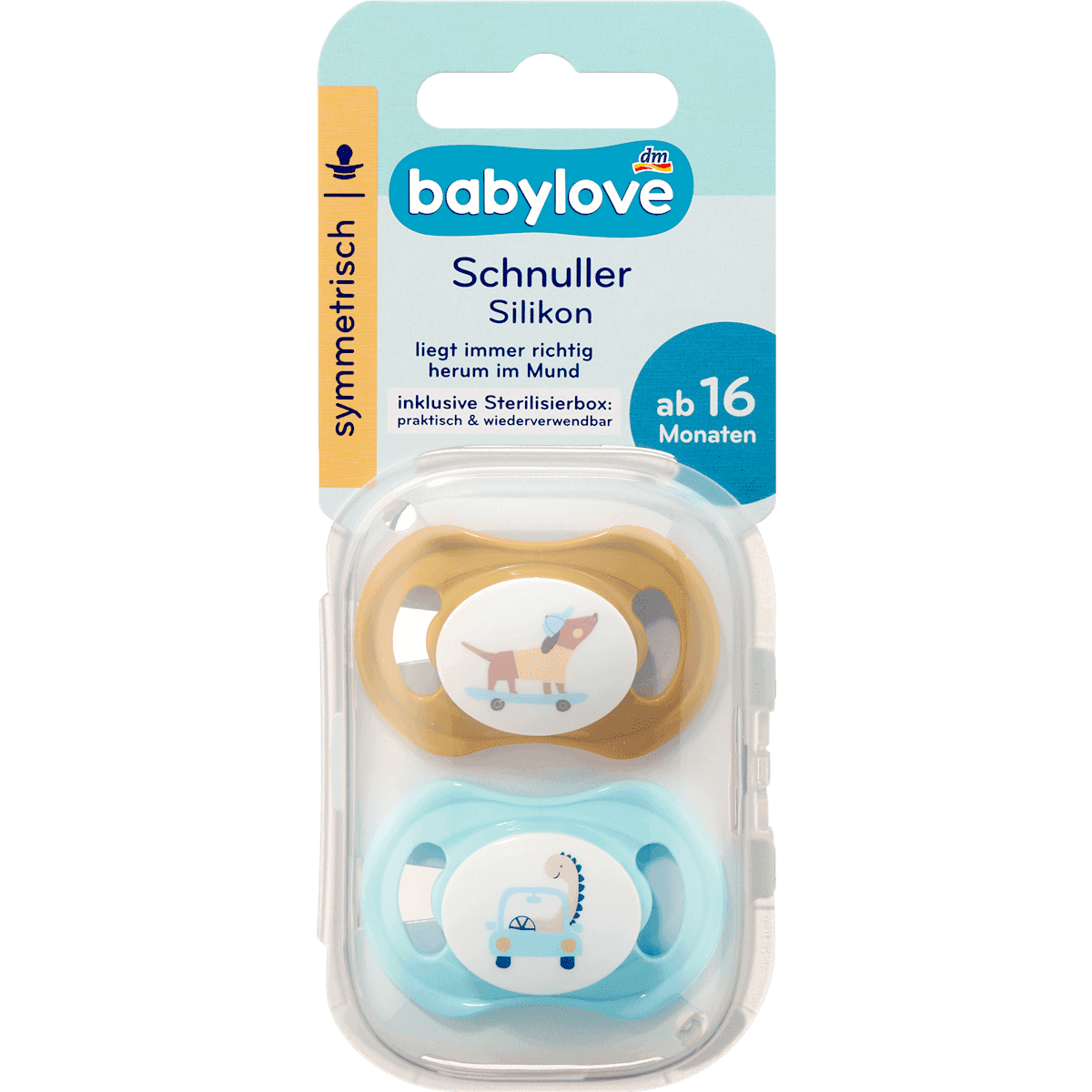 babylove tétine silicone symétrique ocre/turquoise T.3 dès 16 mois, 2 pc — produit allemand authentique au Maroc