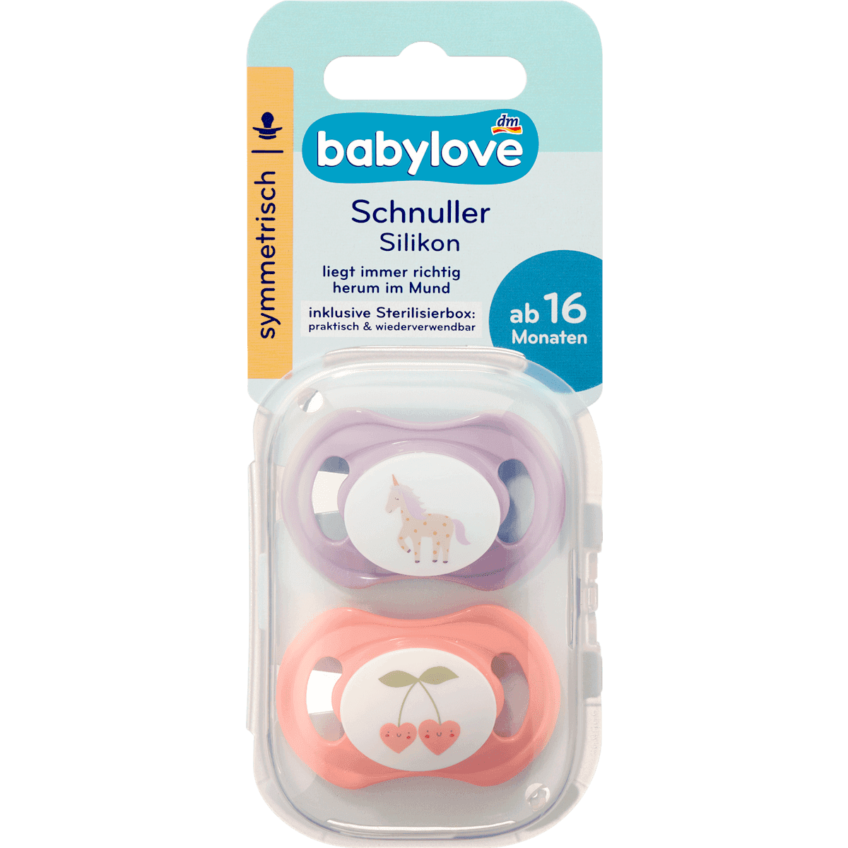 babylove Sucette silicone symétrique violet/rose T.3 dès 16 mois 2 pcs — produit allemand authentique au Maroc