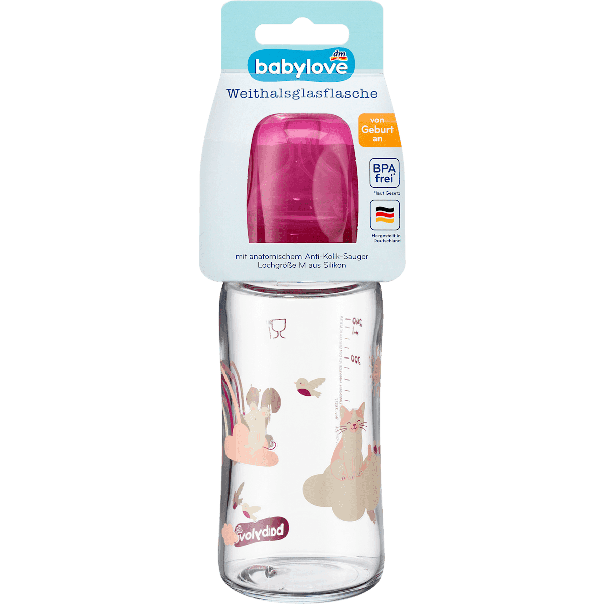 babylove Biberon en verre col large baie dès la naissance 240 ml, 1 pc — produit allemand authentique au Maroc