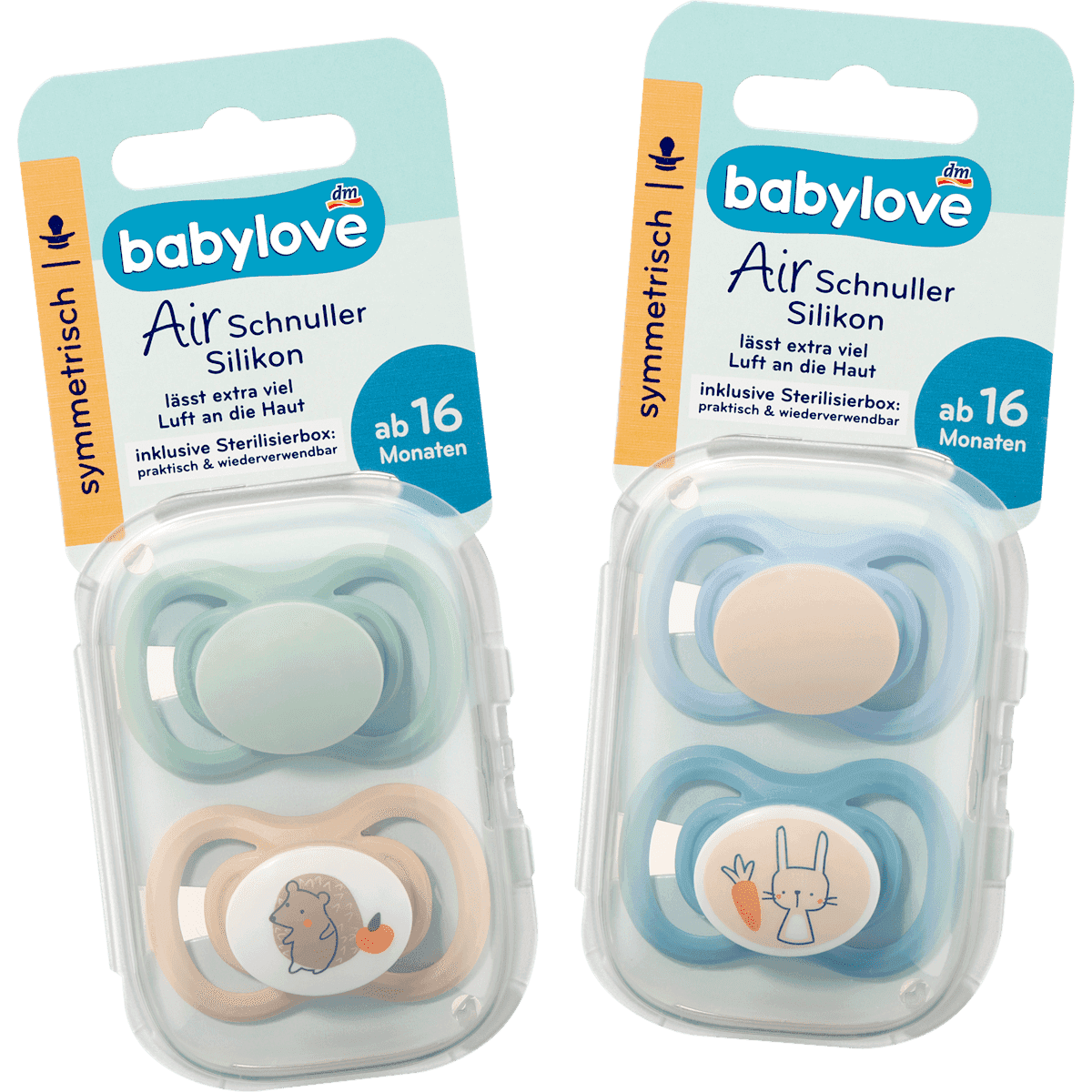 babylove Tétine Air silicone symétrique, mint/beige & bleu/bleu pétrole taille 3, dès 16 mois, 4 pièces — produit allemand authentique au Maroc
