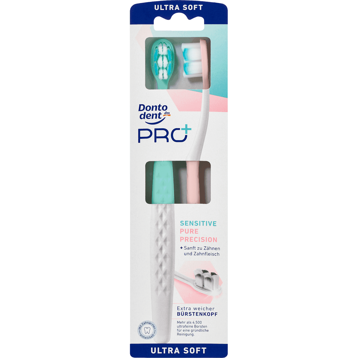 Dontodent PRO+ Brosse à dents Sensitive Pure Precision ultra soft, 2 pc — produit allemand authentique au Maroc