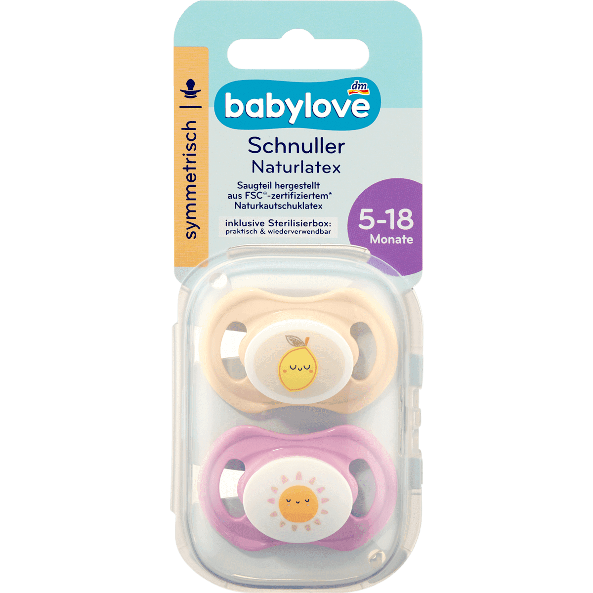 babylove Tétine latex naturel, symétrique, beige/lilas, taille 2, 5-18 mois, 2 pièces — produit allemand authentique au Maroc