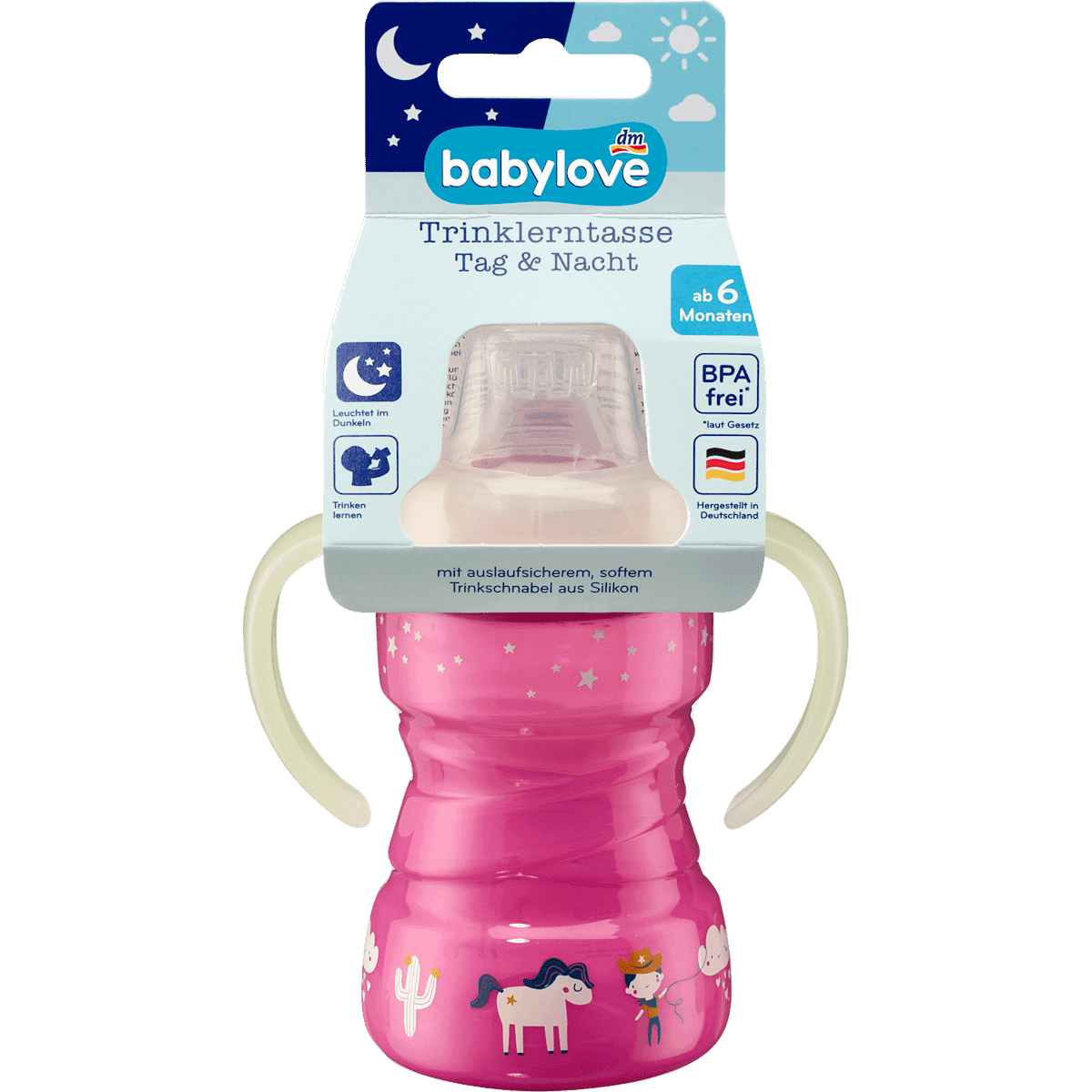 babylove Tasse d'apprentissage Jour & Nuit rose dès 6 mois 260 ml 1 pièce — produit allemand authentique au Maroc