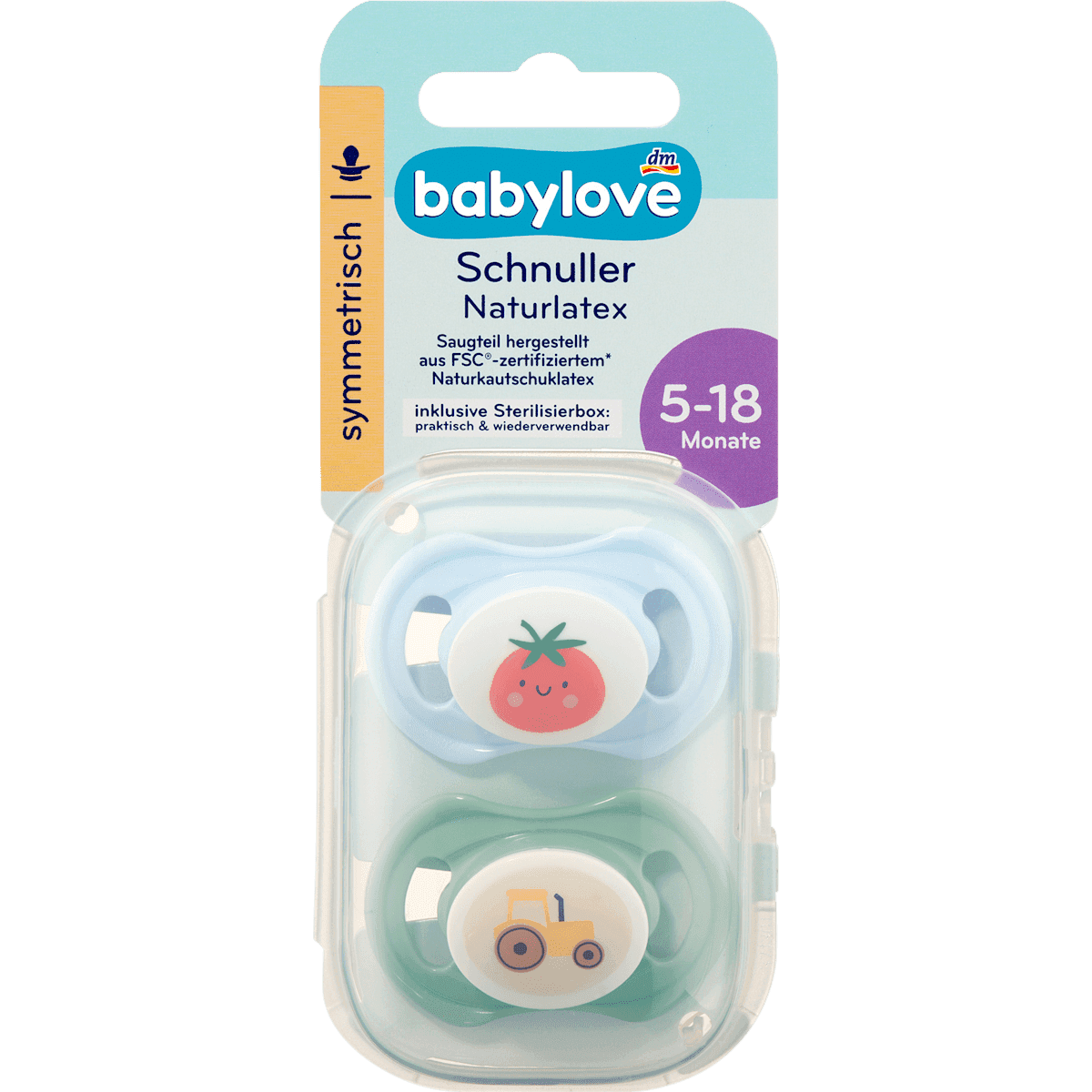 babylove Tétine latex naturel, symétrique bleu/bleu pétrole, taille 2, 5-18 mois, 2 pièces — produit allemand authentique au Maroc