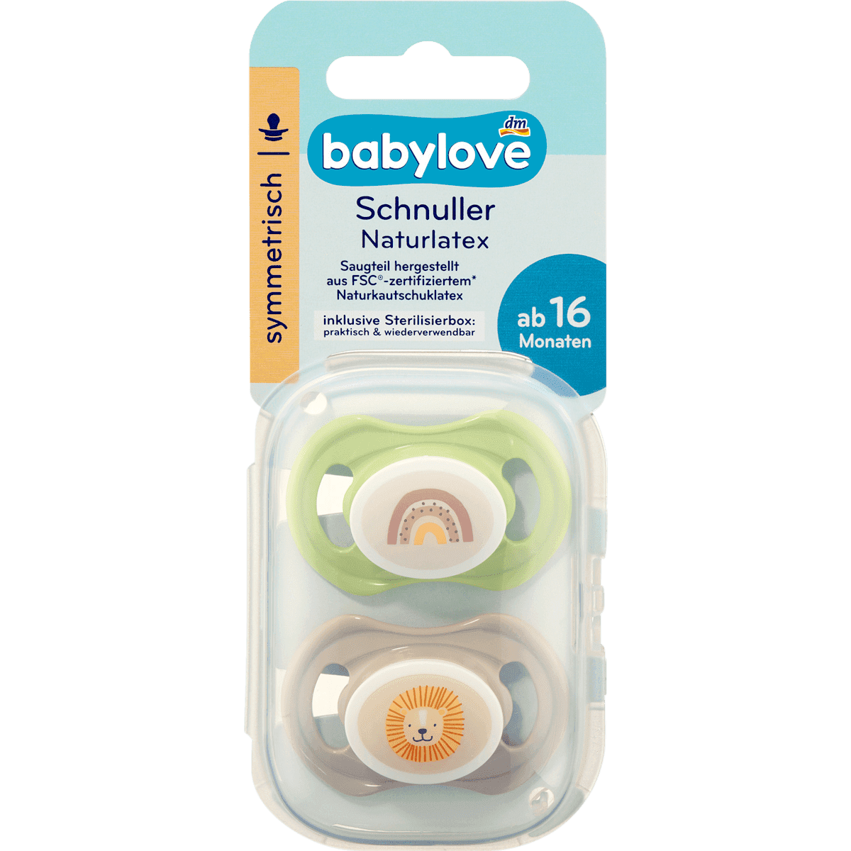 babylove Tétine latex naturel symétrique, vert/taupe, T.3, dès 16 mois, 2 pièces — produit allemand authentique au Maroc