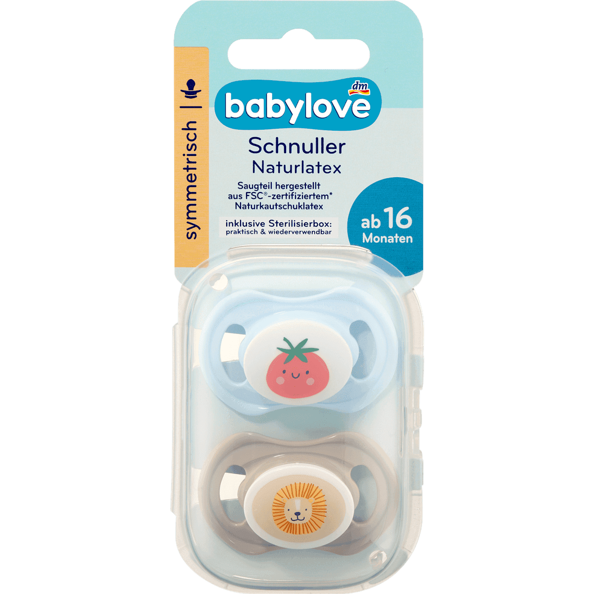 babylove Tétine latex naturel symétrique, bleu/taupe taille 3, dès 16 mois, 2 pièces — produit allemand authentique au Maroc