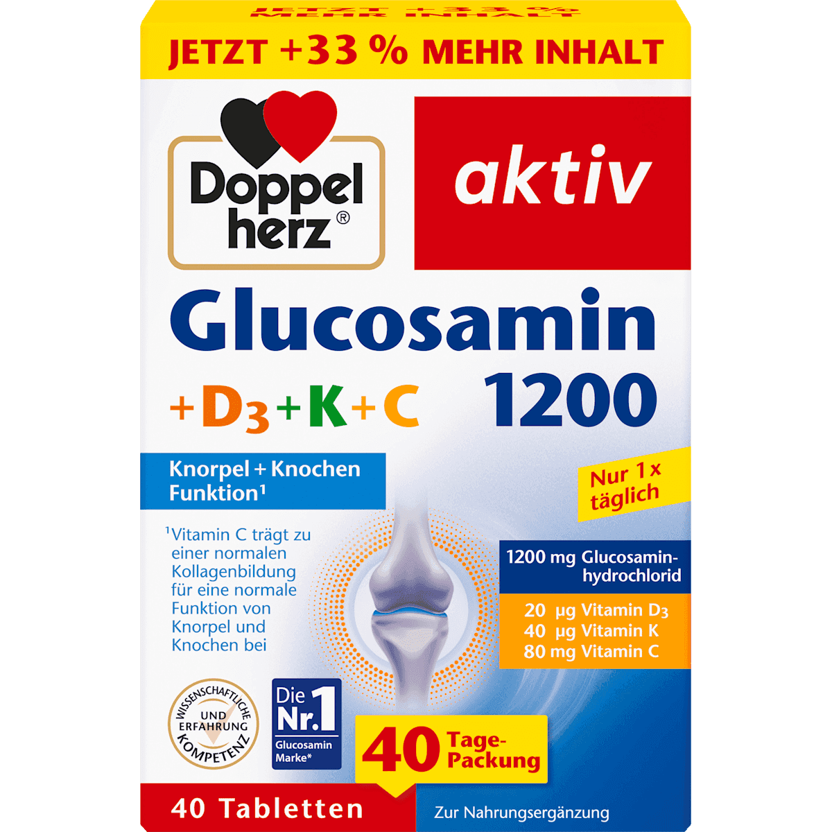 Doppelherz Glucosamin 1200 comprimés 40 pièces, 63,2 g — produit allemand authentique au Maroc