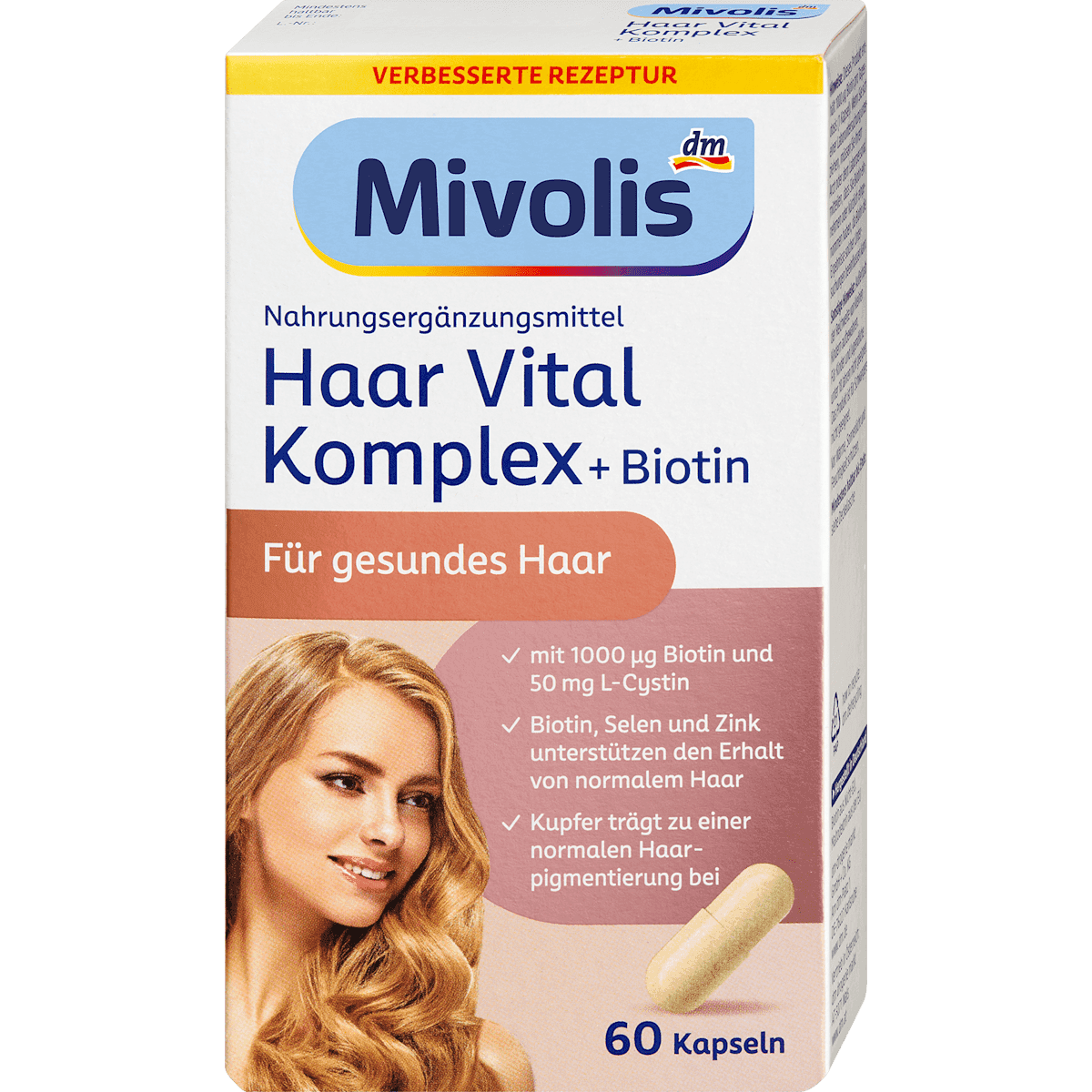 Mivolis cheveux complexe Vital + Biotin, gélules 60 pièces, 60 pièces — produit allemand authentique au Maroc