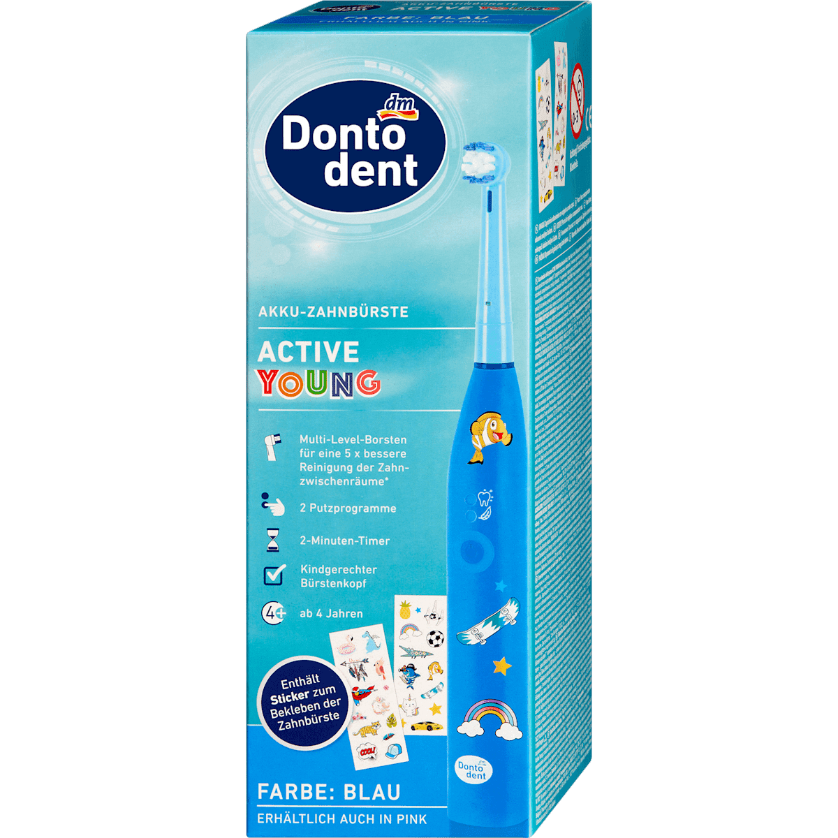 Dontodent Brosse à dents électrique enfant Active Young bleu 1 pc — produit allemand authentique au Maroc