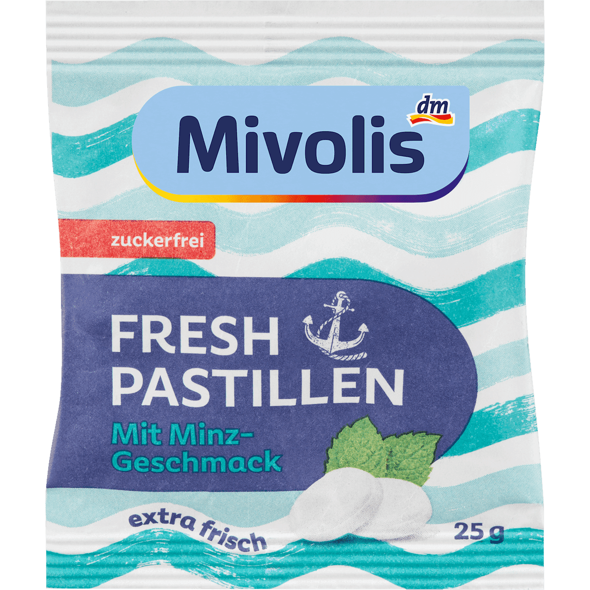 Mivolis pastilles, Fresh menthe, sans sucre, 25 g — produit allemand authentique au Maroc