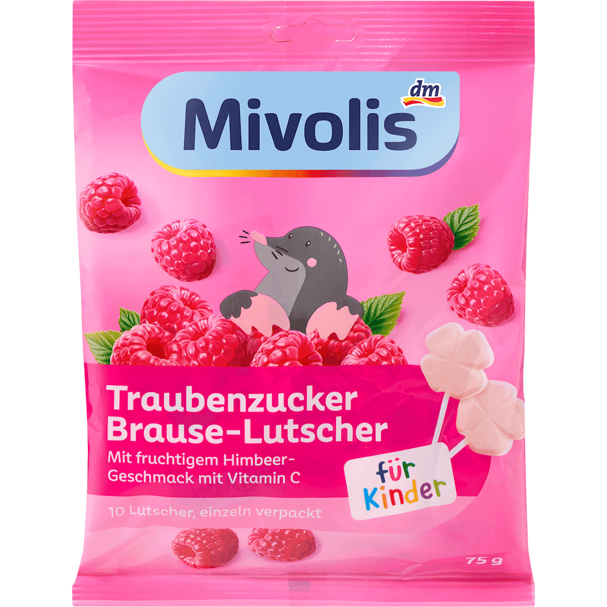 Mivolis Sucettes au dextrose framboise, 75 g — produit allemand authentique au Maroc