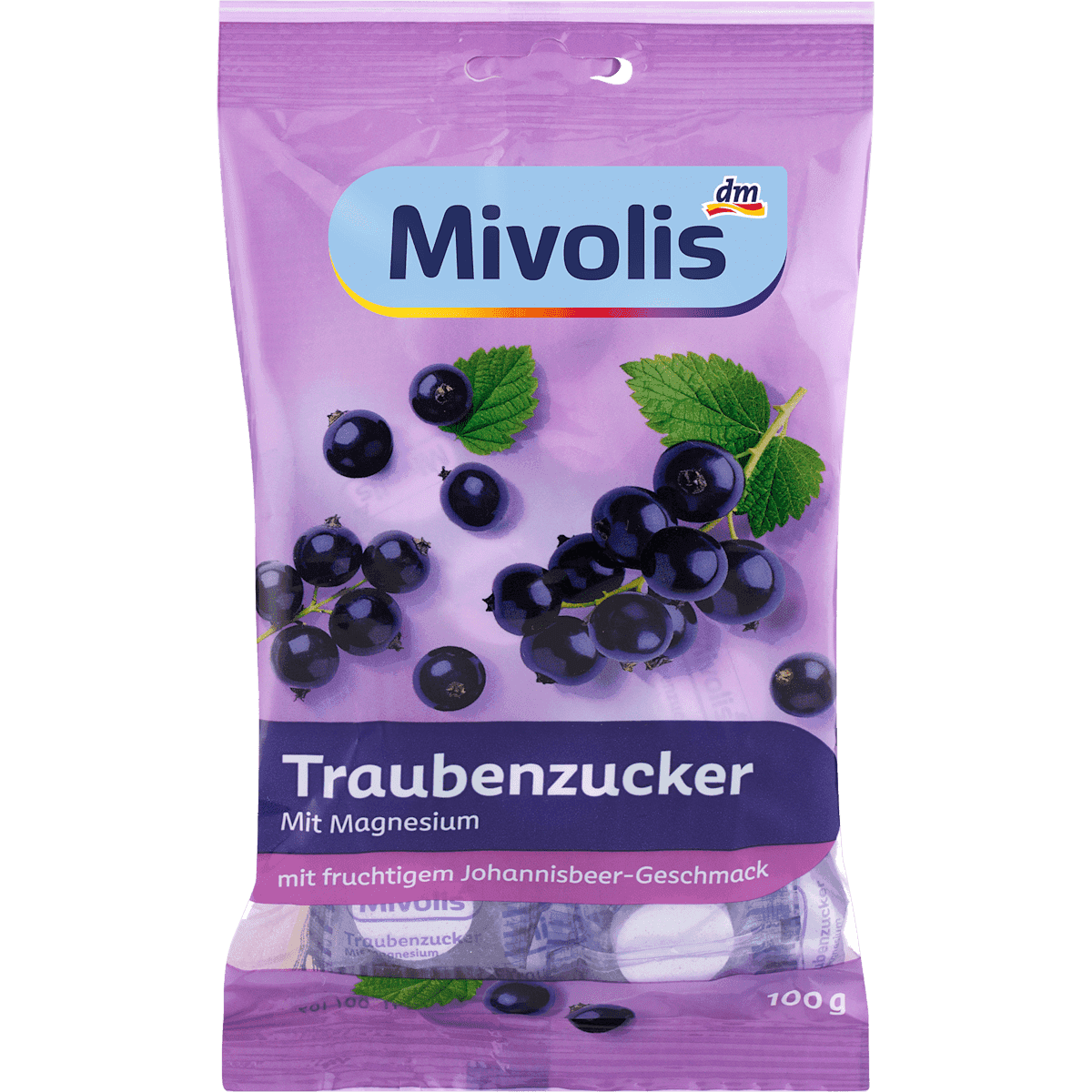 Mivolis Dextrose avec Magnésium, Johannisbeer-goût, 100 g — produit allemand authentique au Maroc