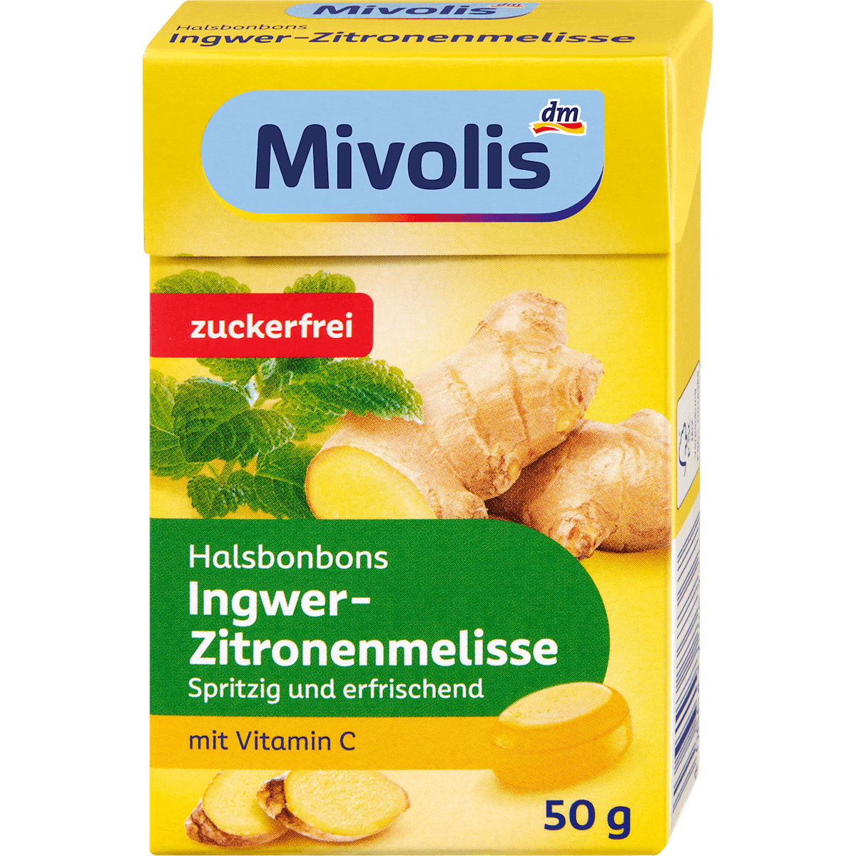 Mivolis Bonbons, Ingwer-Zitronenmelisse, sans sucre, 50 g — produit allemand authentique au Maroc