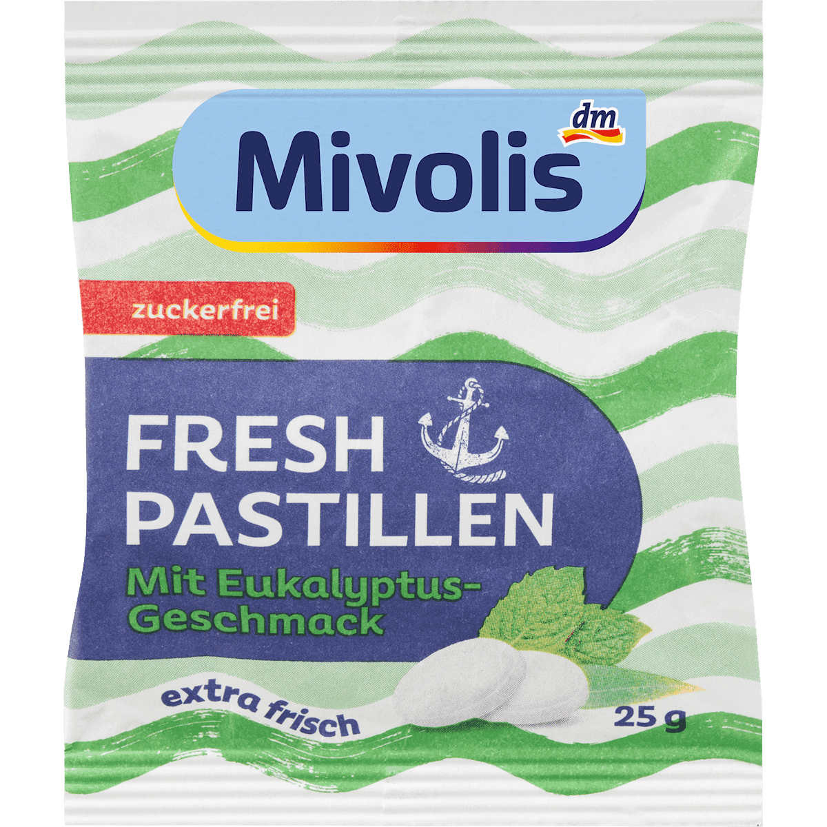 Mivolis pastilles, Fresh Euykalyptus, sans sucre, 25 g — produit allemand authentique au Maroc
