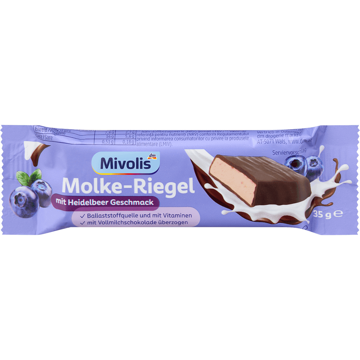 Mivolis Barres protéinées goût myrtille, 35 g — produit allemand authentique au Maroc
