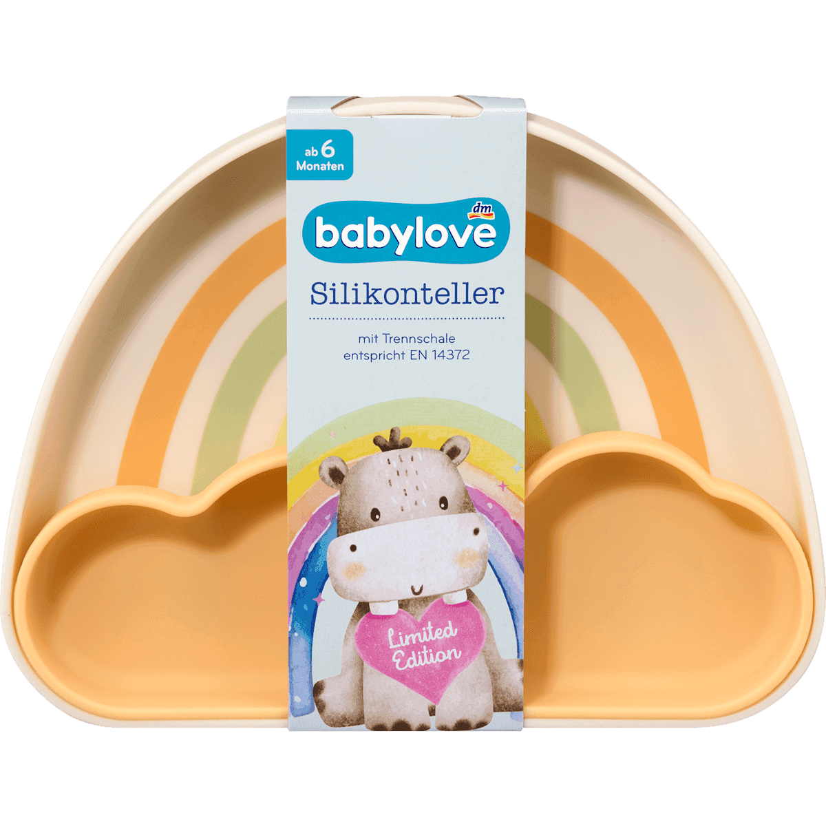 babylove Assiette en silicone avec compartiment arc-en-ciel orange/crème, 1 pc — produit allemand authentique au Maroc