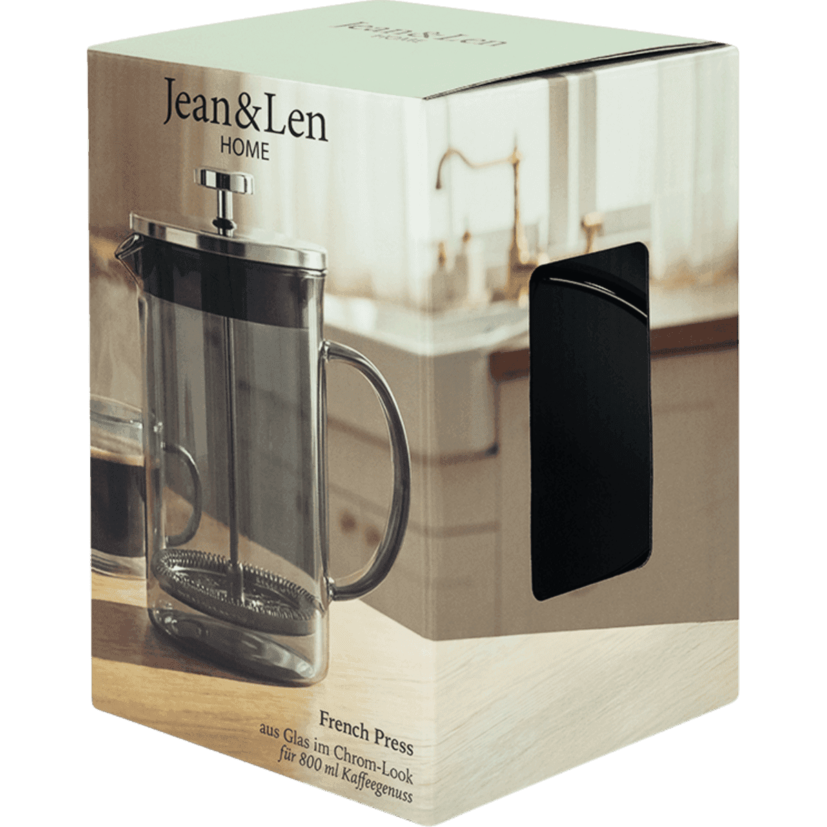 Jean&Len French Press en verre, chrome (800 ml), 1 pièce — produit allemand authentique au Maroc