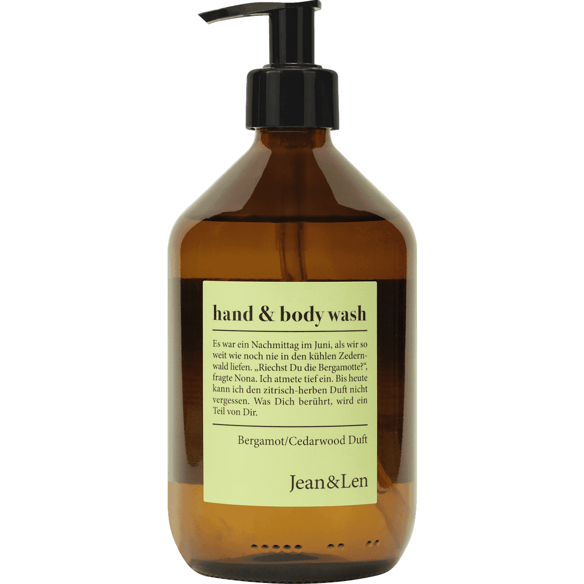 Jean&Len Hand & Body Wash en flacon de verre, Bergamot & Cedarwood, 500 ml — produit allemand authentique au Maroc