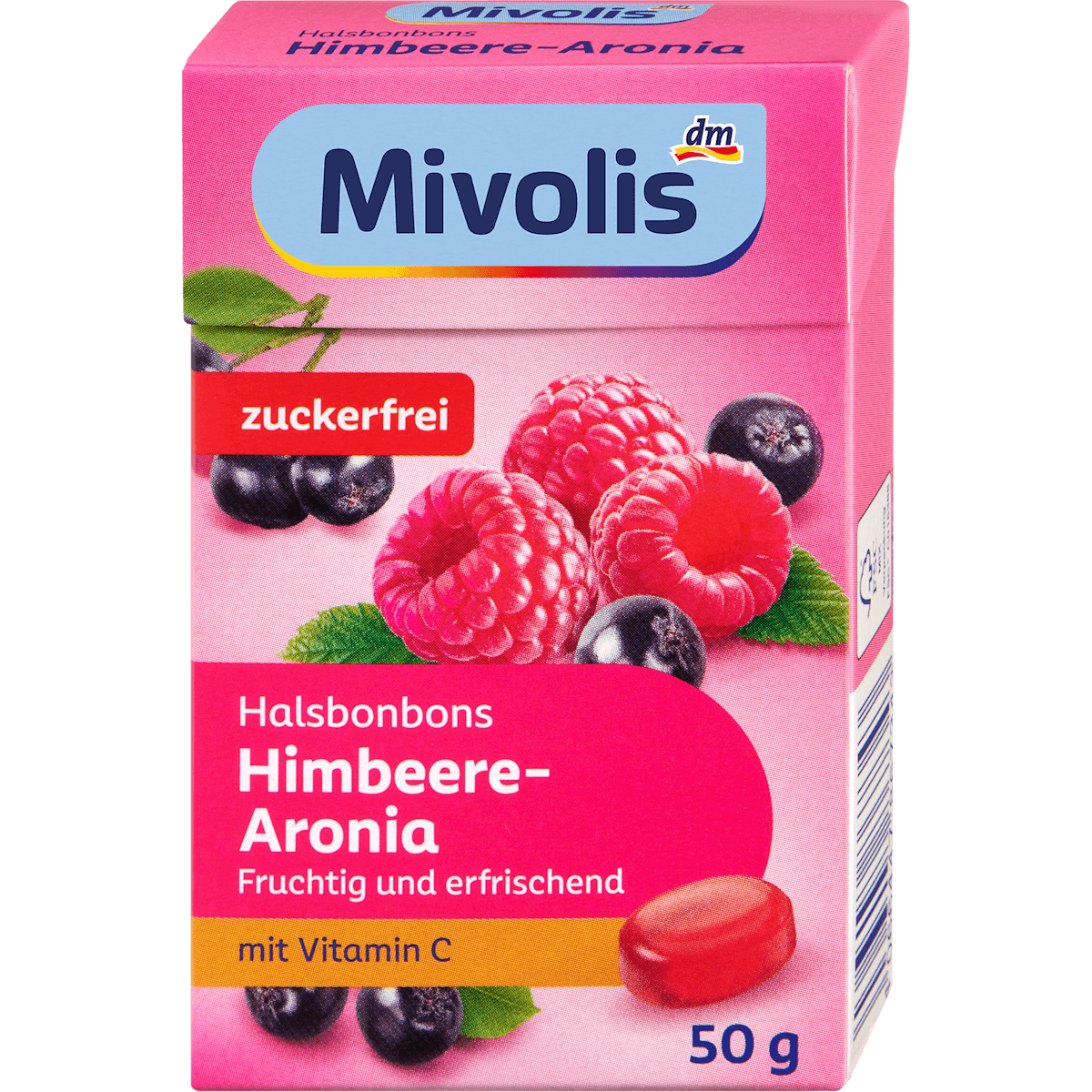Mivolis Bonbons, framboise-Aronia, sans sucre, 50 g — produit allemand authentique au Maroc
