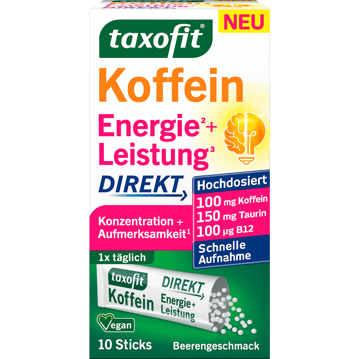 taxofit Caféine Énergie + Performance direct Sticks 10 pièces, 20 g — منتج ألماني أصلي في المغرب