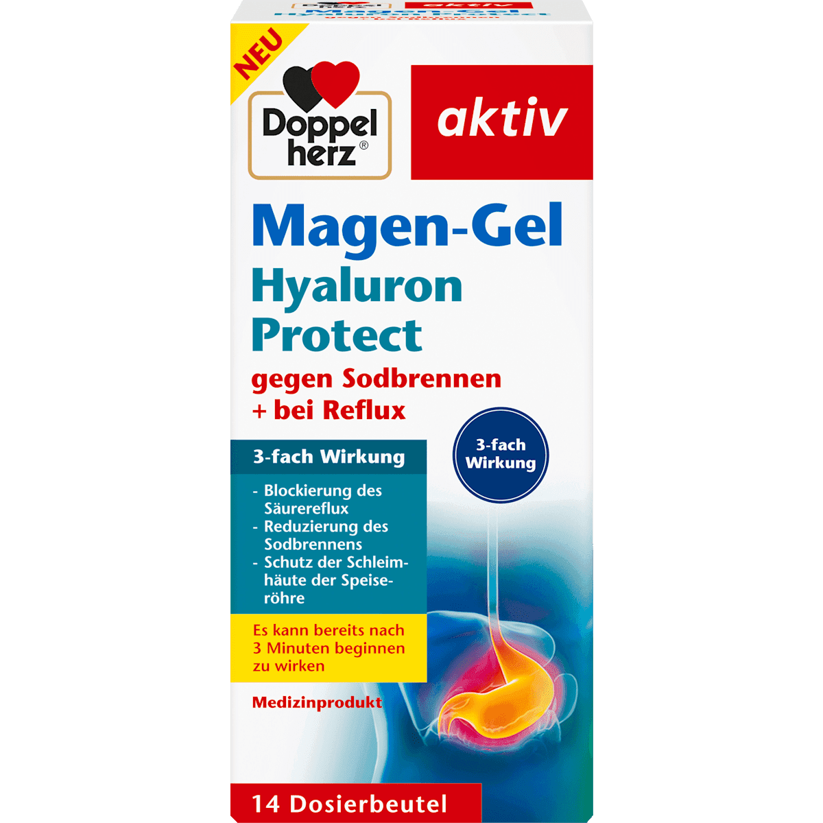 Doppelherz Gel estomac acide hyaluronique Protect sachets 14 pièces, 140 ml — produit allemand authentique au Maroc