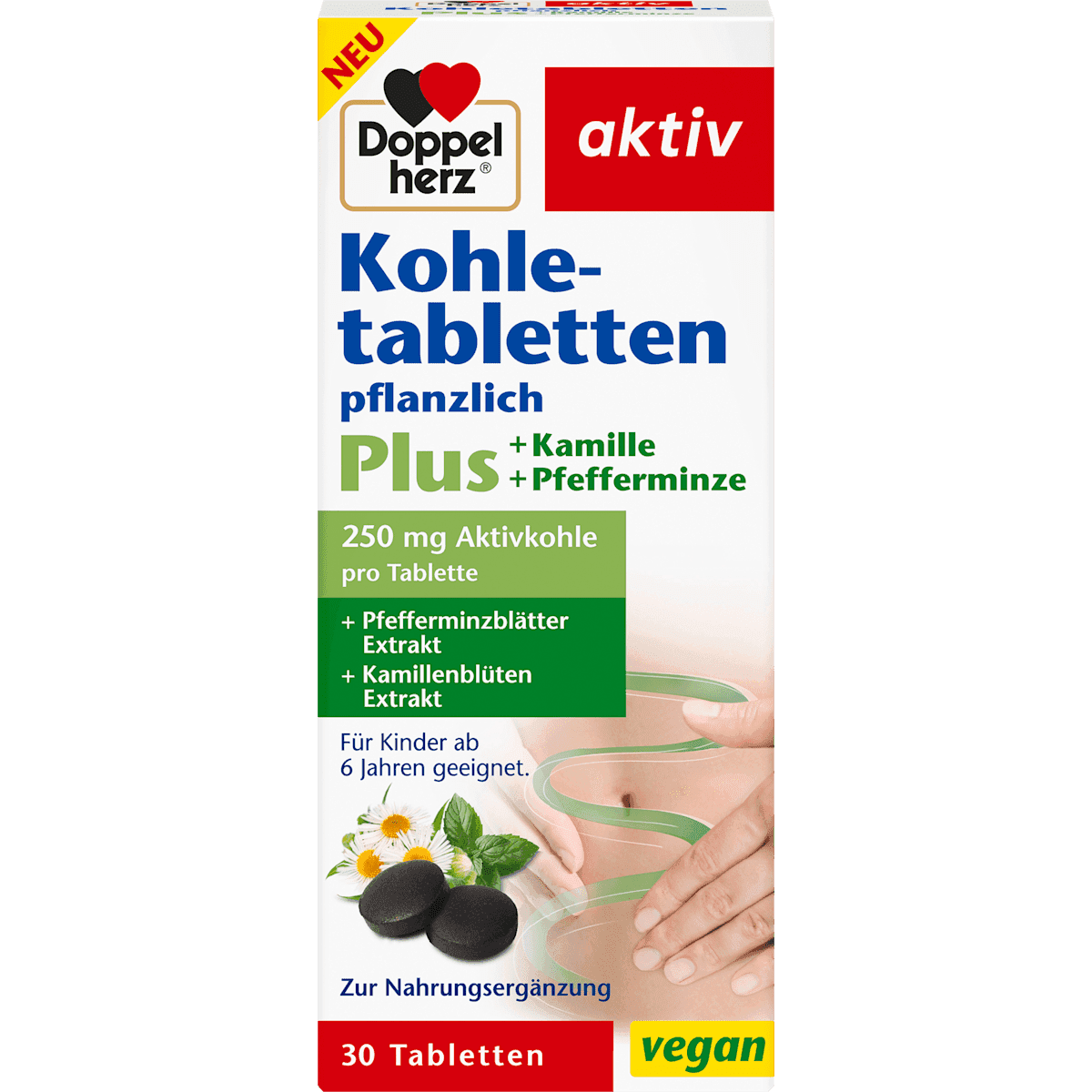 Doppelherz Kohletabletten végétal 30 pièces, 16,5 g — produit allemand authentique au Maroc
