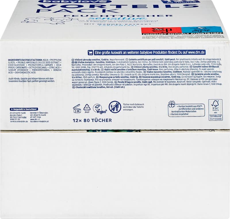 Babylove Lingettes Humides Sensitives (4x80)