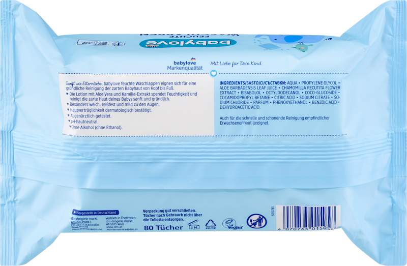 babylove Gants de toilette humides, 80 pcs