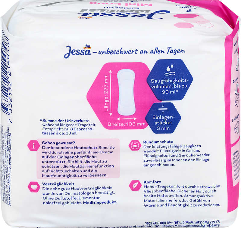 Jessa DISKRET Protections incontinence Mini Long 16 pièces