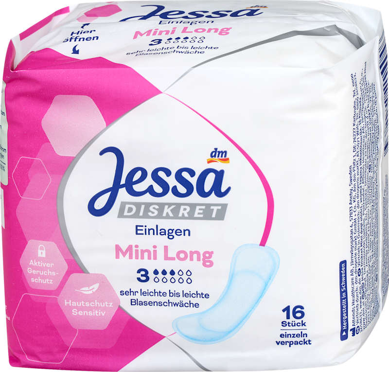 Jessa DISKRET Protections incontinence Mini Long 16 pièces