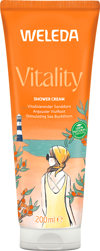 Weleda Crème de douche Vitality Sanddorn, 200 ml — produit allemand authentique au Maroc