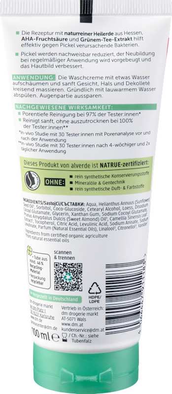 alverde NATURKOSMETIK crème nettoyante Clear 100 ml