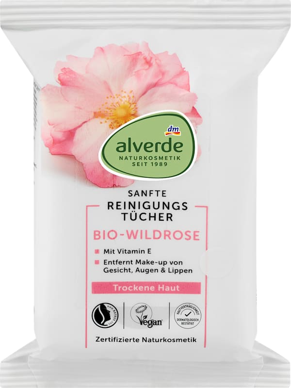 alverde NATURKOSMETIK Lingettes nettoyantes rose sauvage 25 pièces