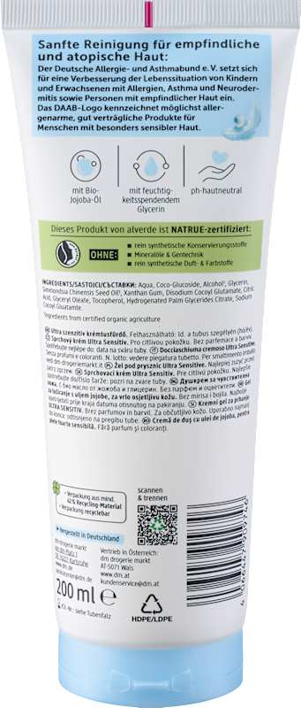 alverde NATURKOSMETIK Crème douche Ultra Sensitive, 200 ml