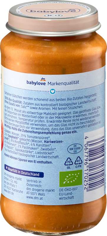 babylove Menu spaghetti bolognaise dès 12 mois, 250 g