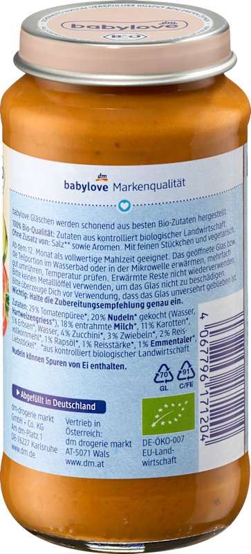 babylove Menu gratin de pâtes aux légumes dès 12 mois, 250 g