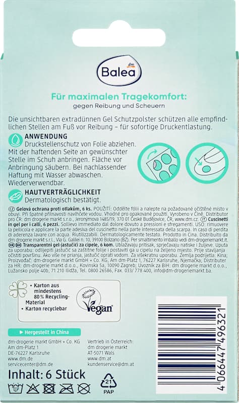 Balea Coussinets Gel Protection Points de Pression Pieds 6 pièces