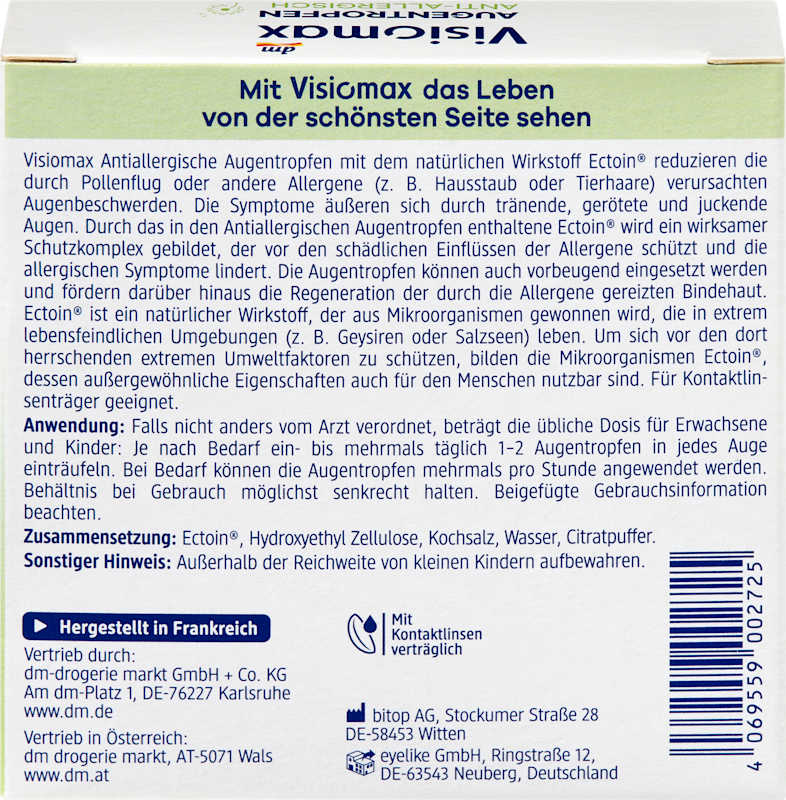 Visiomax Gouttes oculaires anti-allergiques 10 ampoules à 0,5 ml 5 ml