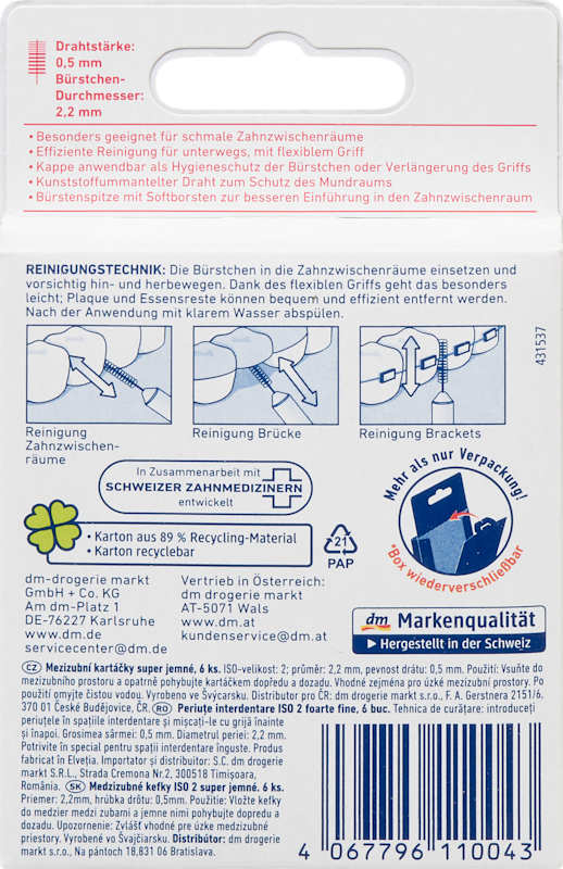 Dontodent Brossettes interdentaires rouge 0,5 mm ISO 2 6 pièces