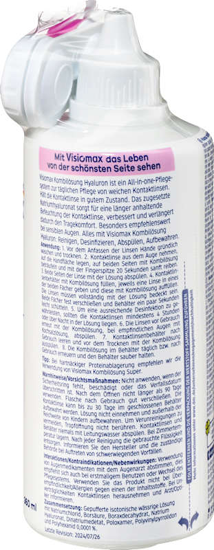 Visiomax solution lentilles tout-en-un à l'acide hyaluronique 360 ml