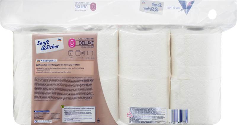 Sanft&Sicher Papier toilette Deluxe 5 plis 8x130 feuilles 8 pcs