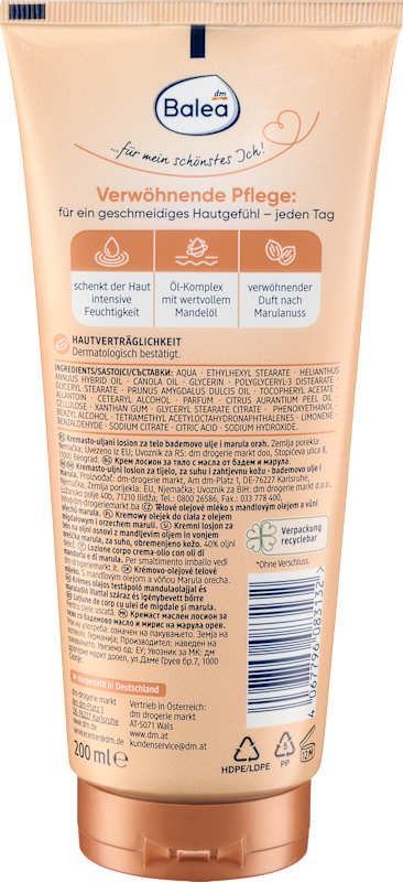 Balea Lait corporel crème-huile à l'huile d'amande, 200 ml