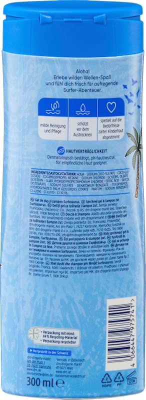 Balea Enfant gel douche & shampoing 2en1 Surfosaurus, 300 ml