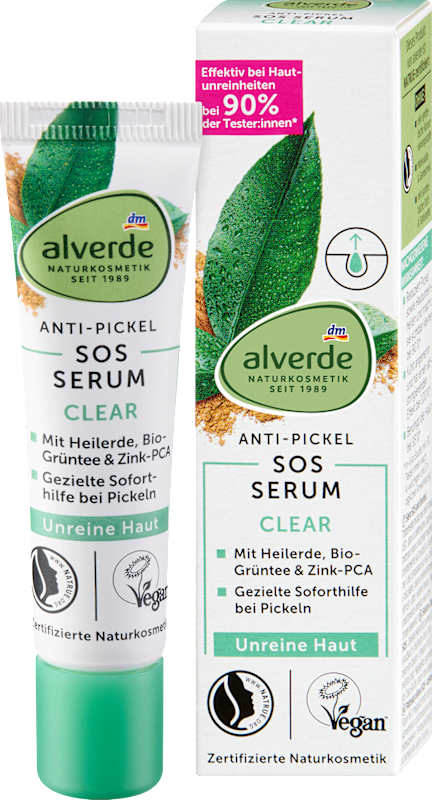 alverde NATURKOSMETIK Sérum anti-boutons SOS Clear argile & thé vert, 15 ml