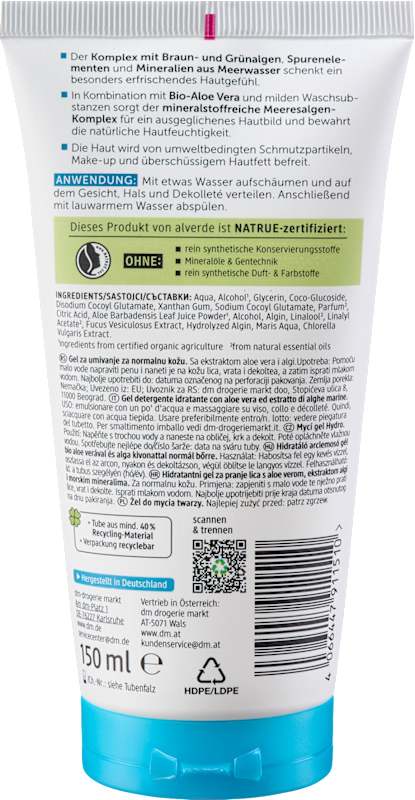 alverde NATURKOSMETIK Gel nettoyant Hydro 150 ml