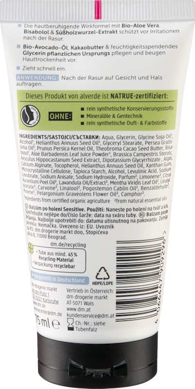 alverde MEN Baume après-rasage sensitif 75 ml